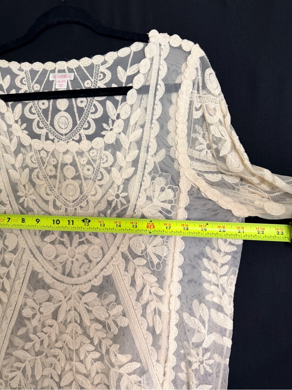 Cream Floral Lace Peasant Blouse long bell sleeve festival Hippie Woodstock - Picture 8 of 12